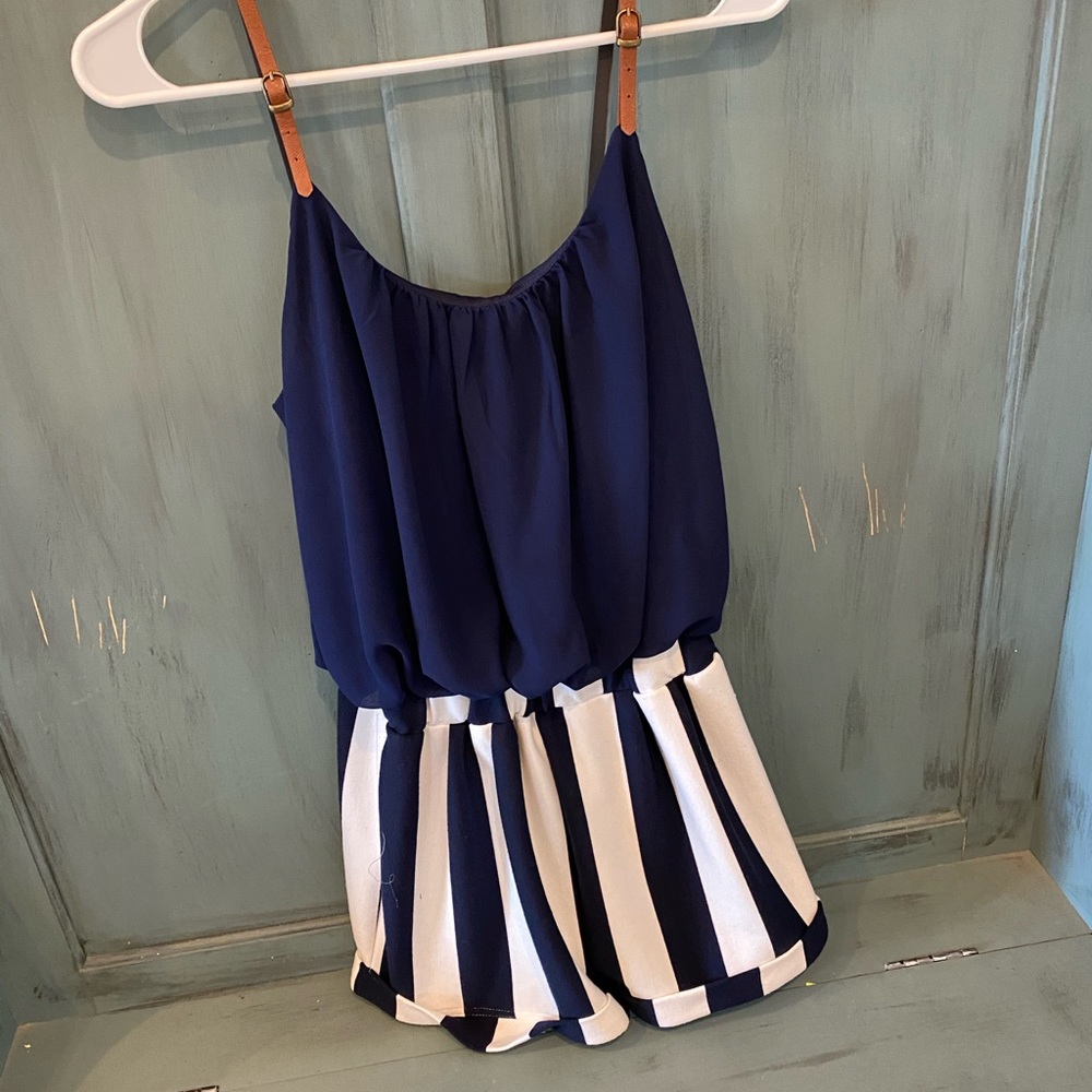 Navy blue and white romper